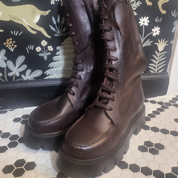 Free People Jones Lug Sole Lace Up Boots Burgundy 10 - Picture 7 of 11